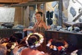 Cook Islander woman welcome Western tourists in Rarotonga Cook I