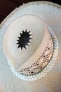 Cook Islander woman woven Rito Hat close up detail Royalty Free Stock Photo