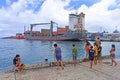 Cook Islanders youth hang out in Port of Avatiu Rarotonga Cook I