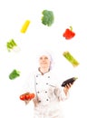 Cook Juggling With Vegetables Royalty Free Stock Photo