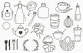 Cook and kitchen logo collection with bottle,rose,mushroom,pan,egg.Vector illustration for icon,logo,sticker,printable and tattoo