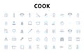Cook linear icons set. Saute, Grill, Bake, Simmer, Fry, Roast, Stir-fry vector symbols and line concept signs. Charbroil