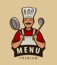 Cook logo or emblem. Restaurant menu, cooking, food concept Royalty Free Stock Photo