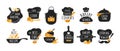 Cook logo. Restaurant kitchen chef emblems, bakery and cookery badges set. Black stickers with lettering and cooker hat