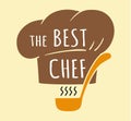 Cook logo. Restaurant kitchen emblem. Best chef. Bakery and cookery. Hat and ladle. Silhouette sticker with lettering