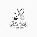 Cook with love lettering. Ladle with whisk logo Royalty Free Stock Photo