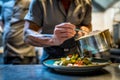 The cook made Grilled salmon and vegetables Royalty Free Stock Photo