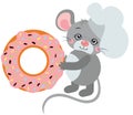 Cook mouse holding a big strawberry donut