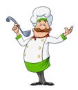 Cook with moustache and spoon. Cartoon character. Vector illustration.