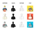 Cook, painter, teacher, locksmith mechanic.Profession set collection icons in cartoon,black,outline,flat style vector Royalty Free Stock Photo