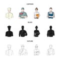 Cook, painter, teacher, locksmith mechanic.Profession set collection icons in cartoon,black,outline style vector symbol Royalty Free Stock Photo