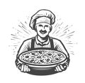 Cook pizza logo. Restaurant, food symbol vector illustration