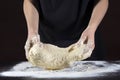 The cook prepares the dough with flour. The concept of baking and pastry Royalty Free Stock Photo
