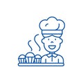 Cook preparing desserts line icon concept. Cook preparing desserts flat vector symbol, sign, outline illustration.