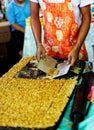 Cook preparing nuts cake Royalty Free Stock Photo