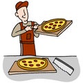 Cook preparing and slicing pizza Royalty Free Stock Photo