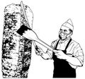 Cook Preparing a Turkish Doner Kebab