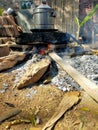 cook rice with firewood method Royalty Free Stock Photo