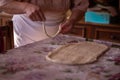 Cook's hands kneading dough for cakes. Preparing the flour for leavening Royalty Free Stock Photo