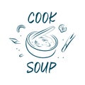 Cook soup phrase with a bowl and ingredients