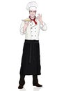 Cook standing front side, vector cartoon portrait male chef full-length, multicolor painted young human in a chef s form, toque, i