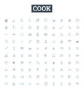 Cook vector line icons set. Clean, Prep, Chop, Mince, Slice, Dice, Julienne illustration outline concept symbols and