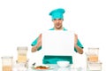 Cook on a white background with relies space for Royalty Free Stock Photo