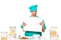 Cook on a white background with relies space for Royalty Free Stock Photo