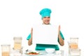 Cook on a white background with relies space for Royalty Free Stock Photo