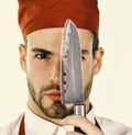Cook works in kitchen. Kitchenware and cooking concept. Royalty Free Stock Photo