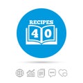 Cookbook sign icon. 40 Recipes book symbol.