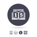 Cookbook sign icon. 15 Recipes book symbol.