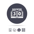 Cookbook sign icon. 30 Recipes book symbol.