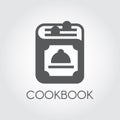 Cookbook vector icon on a gray background. Recipe book or symbol of menu. Web graphic pictograph for your design needs