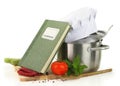 Cookbook, vegetables and casserole Royalty Free Stock Photo