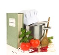 Cookbook, vegetables and casserole Royalty Free Stock Photo