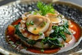 Cooked Abalone Dish, Scallops in Luxury Restaurant, Cooked Seashells, Australian Abalone in Sauce Royalty Free Stock Photo