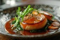 Cooked Abalone Dish, Scallops in Luxury Restaurant, Cooked Seashells, Australian Abalone in Sauce Royalty Free Stock Photo
