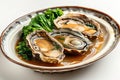 Cooked Abalone Dish, Scallops in Luxury Restaurant, Cooked Seashells, Australian Abalone in Sauce Royalty Free Stock Photo