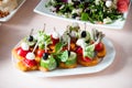 Cooked apetit dish beautifully decorated in a plate on a wooden table, natural light