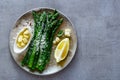 Cooked asparagus on plate