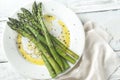 Cooked asparagus on the plate