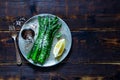 Cooked asparagus on plate