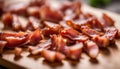 cooked bacon bits on wooden chopping board