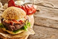 Cooked bacon and lettuce burger with lobster Royalty Free Stock Photo