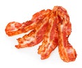 Cooked bacon rashers close-up isolated on a white background Royalty Free Stock Photo