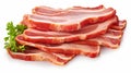 Cooked bacon rashers isolated on white generated by AI tool.