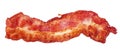 Cooked bacon strip close-up isolated on a white background.