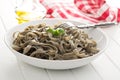 Cooked black tagliatelle pasta Royalty Free Stock Photo