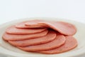 Cooked boiled ham sausage or rolled bologna slices Royalty Free Stock Photo